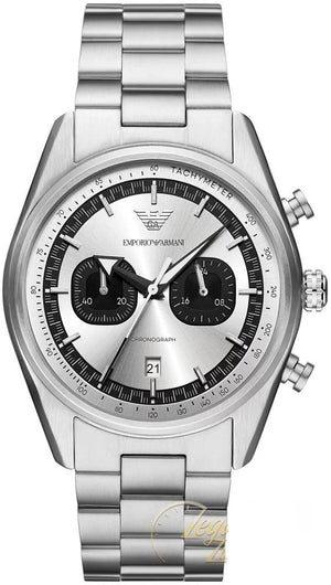 Emporio Armani Racer Chronograph Silver Dial Silver Steel Strap Watch for Men - AR11636 Authentic Buy Shop Now