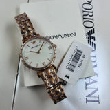 Emporio Armani Gianni T-Bar Mother of Pearl White Dial Two Tone Steel Watch for Women - AR11294 Authentic Buy Shop Now