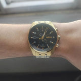 Hugo Boss Skytraveller Chronograph Black Dial Gold Steel Strap Watch for Men - 1514152 Authentic Buy Shop Now