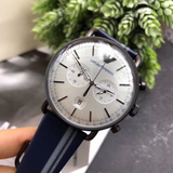 Emporio Armani Aviator Silver Dial Two Tone Leather Strap Watch for Men - AR11202 Authentic Buy Shop Now