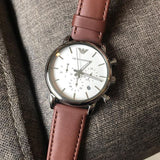 Emporio Armani Luigi Chronograph Silver Dial Brown Leather Strap Watch for Men - AR1846 Authentic Buy Shop Now
