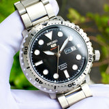 Seiko 5 Sports Automatic Black Dial Silver Steel Strap Watch for Men - SRPC61J1 Authentic Buy Shop Now