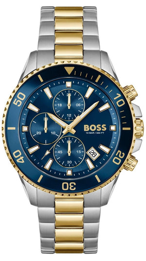 Hugo Boss Admiral Chronograph Blue Dial Two Tone Steel Strap Watch for Men - 1514257 Authentic Buy Shop Now