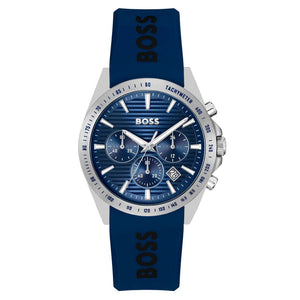 Hugo Boss Strike Chronograph Blue Dial Blue Rubber Strap Watch for Men - 1514239 Authentic Buy Shop Now