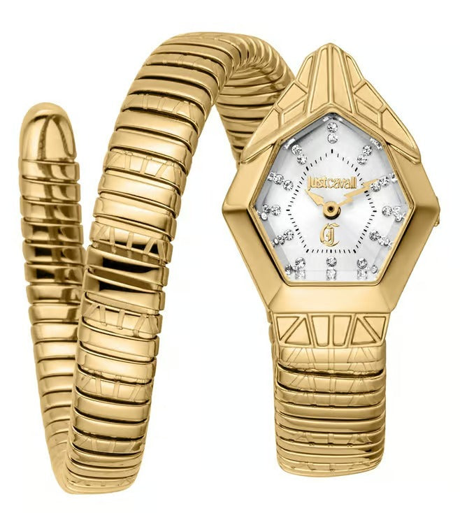 Just Cavalli Ornato Snake White Dial Gold Steel Strap Watch for Women - JC1L303M0025 Authentic Buy Shop Now