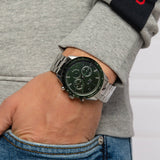 Lacoste Boston Chronograph Green Dial Silver Steel Strap Watch for Men - 2011080 Authentic Buy Shop Now