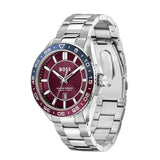 Hugo Boss Runner 3H Burgundy Dial Silver Steel Strap Watch for Men - 1514209 Authentic Buy Shop Now