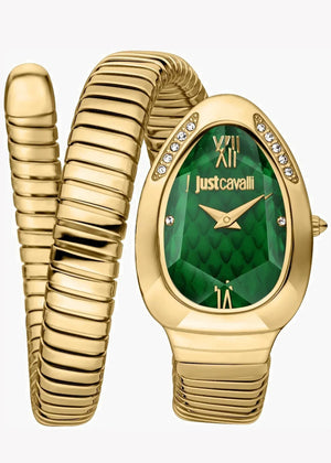 Just Cavalli Serpente Metallica Green Dial Gold Steel Strap Watch for Women - JC1L223M0035 Authentic Buy Shop Now