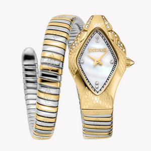 Just Cavalli Ferocious Mother of Pearl White Dial Two Tone Steel Strap Watch for Women - JC1L306M0065 Authentic Buy Shop Now