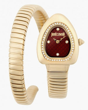 Just Cavalli Lady Snake Red Dial Gold Steel Strap Watch for Women - JC1L249M0025 Authentic Buy Shop Now