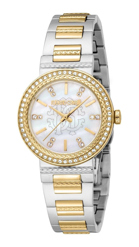 Just Cavalli Donna Glam Mother of Pearl White Dial Two Tone Steel Strap Watch for Women - RC5L098M0055 Authentic Buy Shop Now