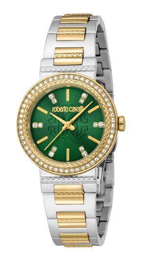 Just Cavalli Donna Glam Green Dial Two Tone Steel Strap Watch for Women - RC5L098M0065 Authentic Buy Shop Now