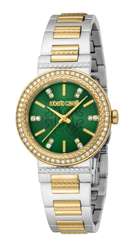 Just Cavalli Donna Glam Green Dial Two Tone Steel Strap Watch for Women - RC5L098M0065 Authentic Buy Shop Now
