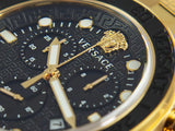 Versace Greca Dome Chronograph Black Dial Gold Steel Strap Watch for Men - VE6K00523 Authentic Buy Shop Now