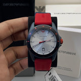 Emporio Armani Sigma Silver Dial Red Silicone Strap Watch for Men - AR11219 Authentic Buy Shop Now