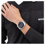 Hugo Boss Grand Prix Chronograph Black Dial Silver Steel Strap Watch for Men - 1514251 Authentic Buy Shop Now