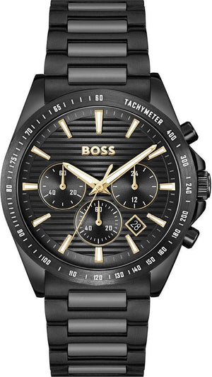 Hugo Boss Strike Chronograph Black Dial Black Steel Strap Watch for Men - 1514291 Authentic Buy Shop Now