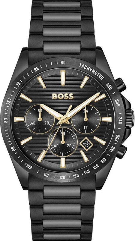 Hugo Boss Strike Chronograph Black Dial Black Steel Strap Watch for Men - 1514291 Authentic Buy Shop Now