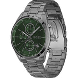 Hugo Boss Grand Prix Chronograph Green Dial Gunmetal Grey Steel Strap Watch for Men - 1514228 Authentic Buy Shop Now