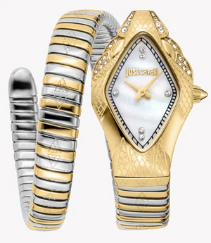 Just Cavalli Ferocious Mother of Pearl White Dial Two Tone Steel Strap Watch for Women - JC1L306M0065 Authentic Buy Shop Now