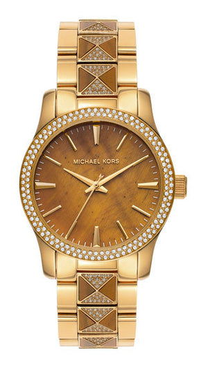 Michael Kors Runway Three Hand Brown Dial Two Tone Steel Strap Watch For Women - MK7389 Authentic Buy Shop Now