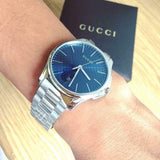 Gucci G Timeless Blue Dial Silver Steel Strap Watch For Men - YA126316 Authentic Buy Shop Now