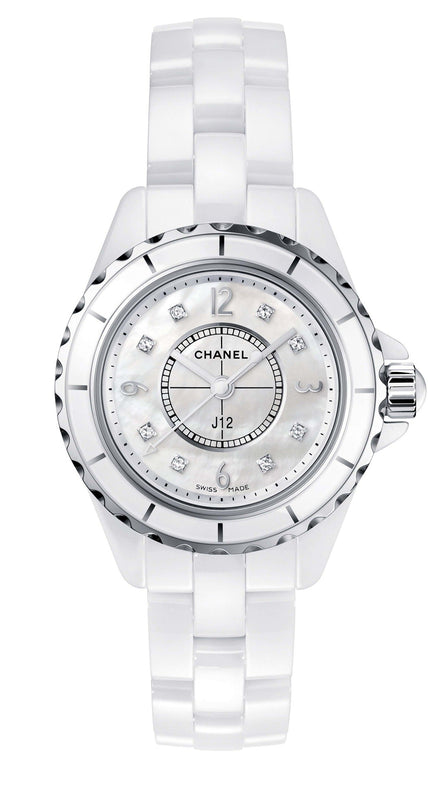 Chanel J12 Diamonds Quartz Mother of Pearl White Dial White Steel Strap Watch for Women - J12 H2570 Authentic Buy Shop Now