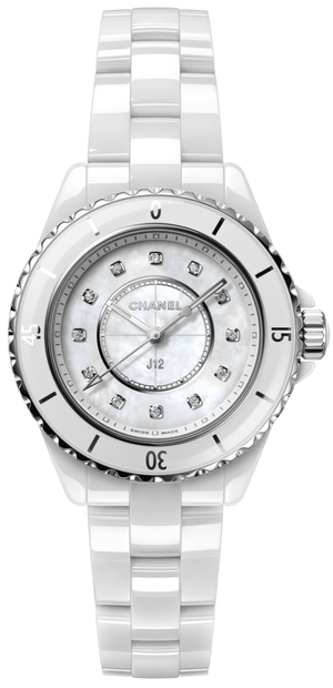 Chanel J12 Diamonds Mother of Pearl White Dial White Steel Strap Watch for Women - J12 H5704 Authentic Buy Shop Now