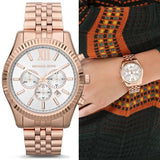 Michael Kors Lexington Chronograph White Dial Rose Gold Steel Strap Watch For Women - MK8313 Authentic Buy Shop Now