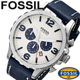 Fossil Nate Chronograph White Dial Blue Leather Strap Watch for Men - JR1480 Authentic Buy Shop Now