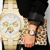 Michael Kors Wyatt Chronograph White Dial Gold Steel Strap Watch For Women - MK5933 Authentic Buy Shop Now