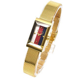 Gucci G Frame Quartz Diamonds White Red Blue Dial Gold Mesh Bracelet Watch For Women - YA147511 Authentic Buy Shop Now