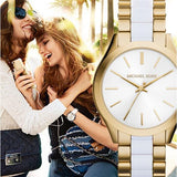 Michael Kors Slim Runway Quartz White Dial Two Tone Steel Strap Watch For Women - MK4295 Authentic Buy Shop Now
