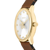 Gucci G Timeless Quartz Silver Dial Brown Leather Strap Watch For Women - YA1265022 Authentic Buy Shop Now