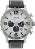 Fossil Nate Chronograph White Dial Blue Leather Strap Watch for Men - JR1480 Authentic Buy Shop Now