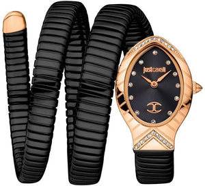 Just Cavalli Serpente Metallica Diamonds Black Dial Black Steel Strap Watch for Women - JC1L208M0085 Authentic Buy Shop Now