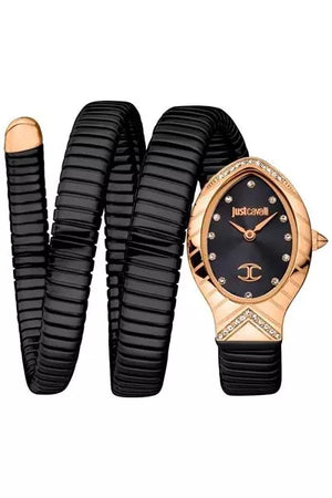 Just Cavalli Serpente Metallica Diamonds Black Dial Black Steel Strap Watch for Women - JC1L208M0085 Authentic Buy Shop Now