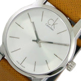 Calvin Klein City Silver Dial Light Brown Leather Strap Watch For Women- K2G23120 Authentic Buy Shop Now