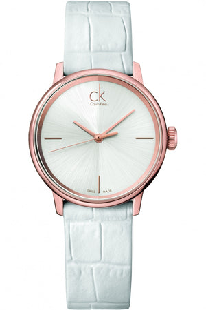 Calvin Klein Accent White Dial White Leather Strap Watch for Women - K2Y2Y6K6 Authentic Buy Shop Now