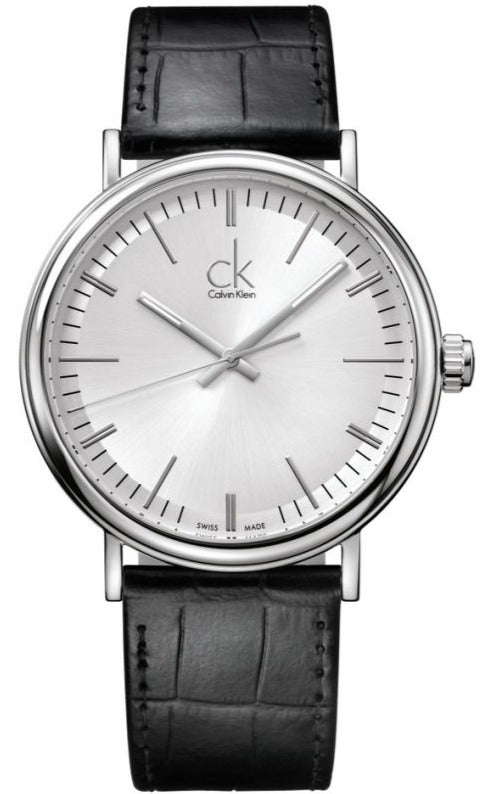 Calvin Klein Surround Silver Dial Black Leather Strap Watch for Men - K3W211C6 Authentic Buy Shop Now