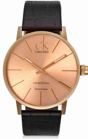Calvin Klein Post Minimal Rose Gold Dial Black Leather Strap Watch for Men - K7621201 Authentic Buy Shop Now