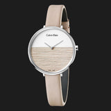 Calvin Klein Rise White Beige Dial Beige Leather Strap Watch for Women - K7A231XH Authentic Buy Shop Now