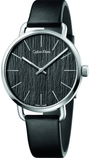 Calvin Klein Even Black Dial Black Leather Strap Watch for Women - K7B211C1 Authentic Buy Shop Now