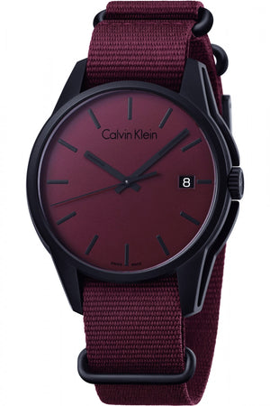 Calvin Klein Tone Maroon Dial Maroon NATO Strap Watch for Men - K7K514UP Authentic Buy Shop Now