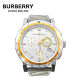 Burberry Belt Chronograph Silver Dial Brown Rubber Strap Watch For Men - BU9811 Authentic Buy Shop Now