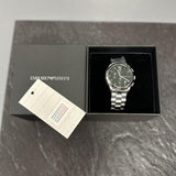 Emporio Armani Paolo Chronograph Green Dial Silver Steel Strap Watch For Men - AR11529 Authentic Buy Shop Now