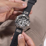 Guess King Quartz Crystals Silver Dial Black Silicone Strap Watch For Men - GW0537G1 Authentic Buy Shop Now