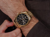 Michael Kors Lexington Chronograph Black Dial Gold Steel Strap Watch for Men - MK8286 Authentic Buy Shop Now