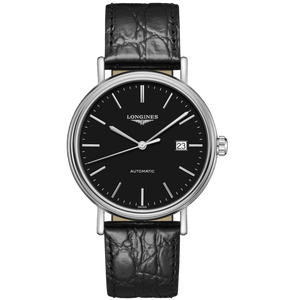 Longines Presence 38.5mm Automatic Black Dial Black Leather Strap Watch for Men - L4.921.4.52.2 Authentic Buy Shop Now