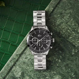 Lacoste Boston Chronograph Black Dial Silver Steel Strap Watch for Men - 2011079 Authentic Buy Shop Now
